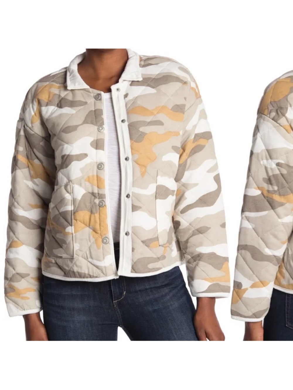 Kensie Jeans Camo Quilted Snap Jacket Sz L